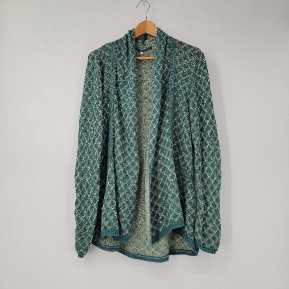 Anthropologie Knitted and Knotted Cardigan Sweater Women's Medium Green Beige - Picture 15 of 16